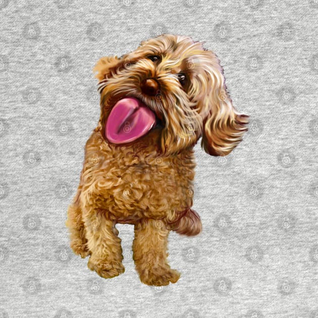 Cavapoo kisses, the best gift ideas for dog lovers 2022! Cute Cavapoo Cavoodle puppy dog licking with tongue out - cavalier king charles spaniel poodle, puppy love by Artonmytee